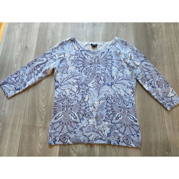Talbots Womens Cashmere Sweater Medium Blue Floral Pattern - Picture 4 of 8